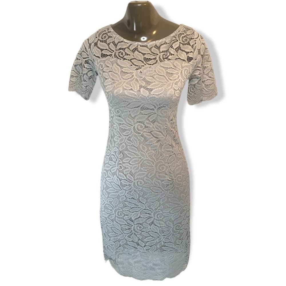 Zapaka Women's Grey Floral Print Short Sleeve BacK Zipper Midi Dress Size Medium
